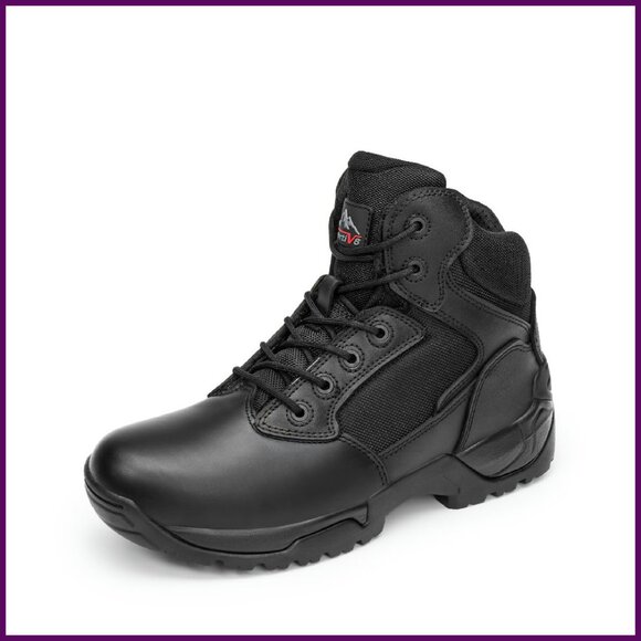 Men's Leather Military Tactical Boots Side Zip Steel Toe Work Hiking